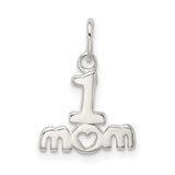 Sterling Silver Mom Pendant with Heart Symbol, Polished Family Tribute Jewelry