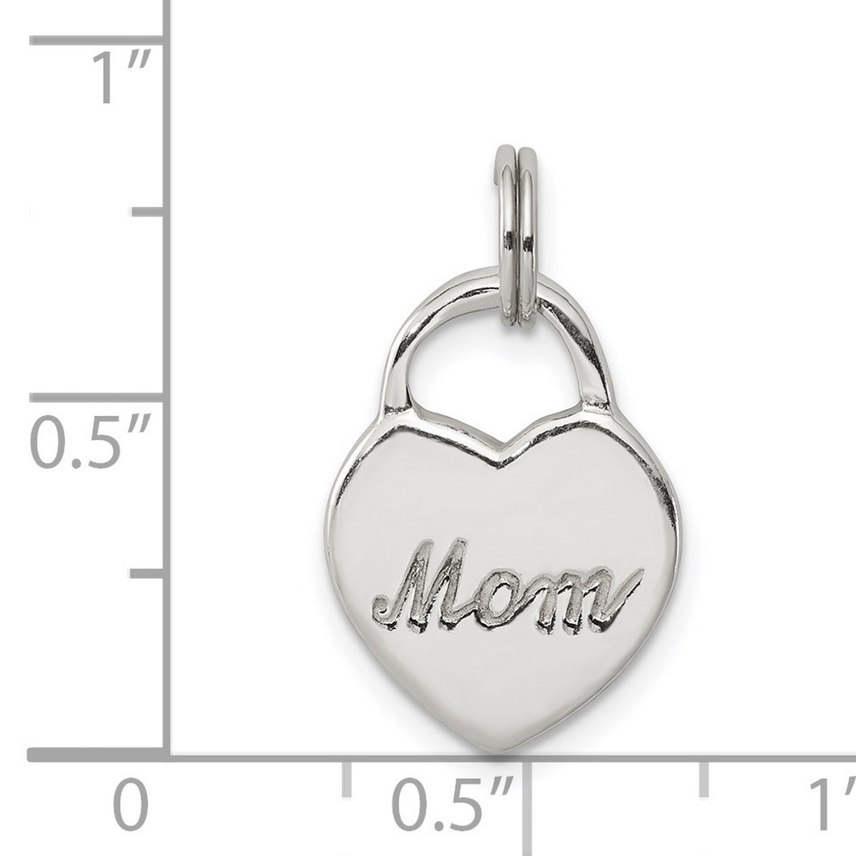 Polished MOM Heart Charm Pendant in Real 925 Sterling Silver