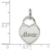 Polished MOM Heart Charm Pendant in Real 925 Sterling Silver