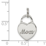Polished MOM Heart Charm Pendant in Real 925 Sterling Silver