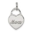 Polished MOM Heart Charm Pendant in Real 925 Sterling Silver