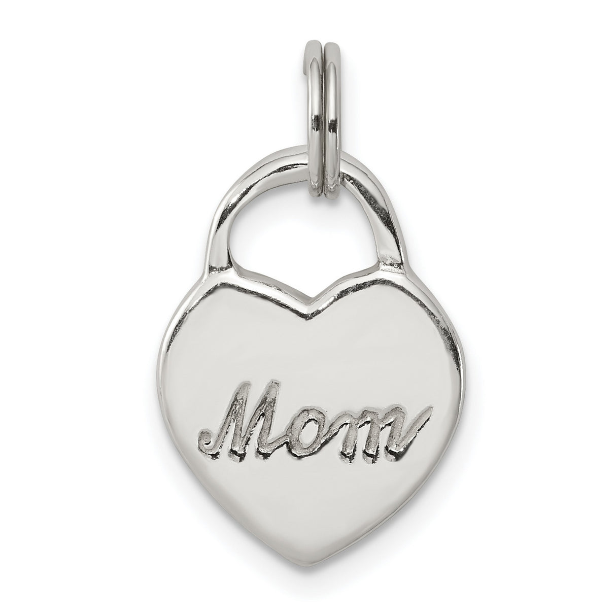 Polished MOM Heart Charm Pendant in Real 925 Sterling Silver