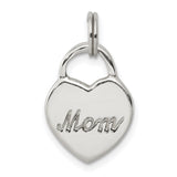 Polished MOM Heart Charm Pendant in Real 925 Sterling Silver