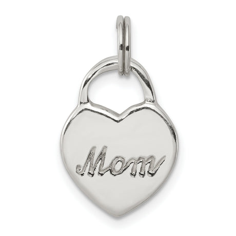 Polished MOM Heart Charm Pendant in Real 925 Sterling Silver