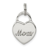 Polished MOM Heart Charm Pendant in Real 925 Sterling Silver