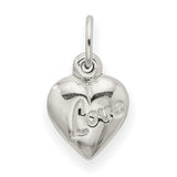 Sterling Silver Heart Pendant Charm with Script Love Engraving, Reversible Puff Heart Design