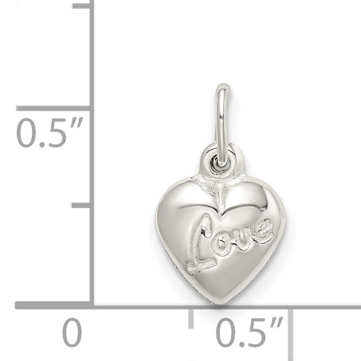 Sterling Silver Heart Pendant Charm with Script Love Engraving, Reversible Puff Heart Design