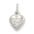 Sterling Silver Heart Pendant Charm with Script Love Engraving, Reversible Puff Heart Design