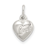 Sterling Silver Heart Pendant Charm with Script Love Engraving, Reversible Puff Heart Design