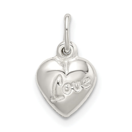 Sterling Silver Heart Pendant Charm with Script Love Engraving, Reversible Puff Heart Design
