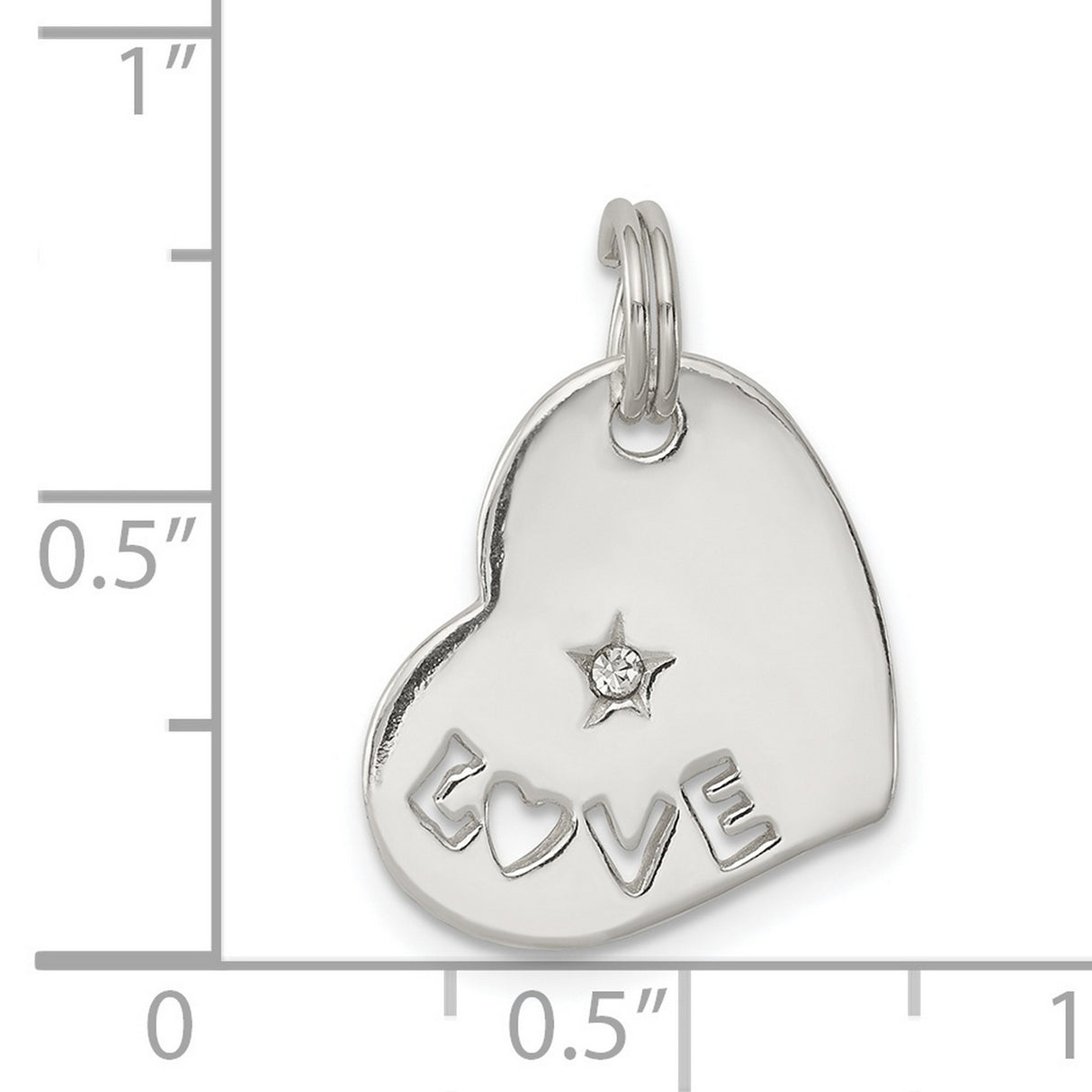 Sterling Silver Heart Shaped Pendant with Cubic Zirconia and LOVE Lettering