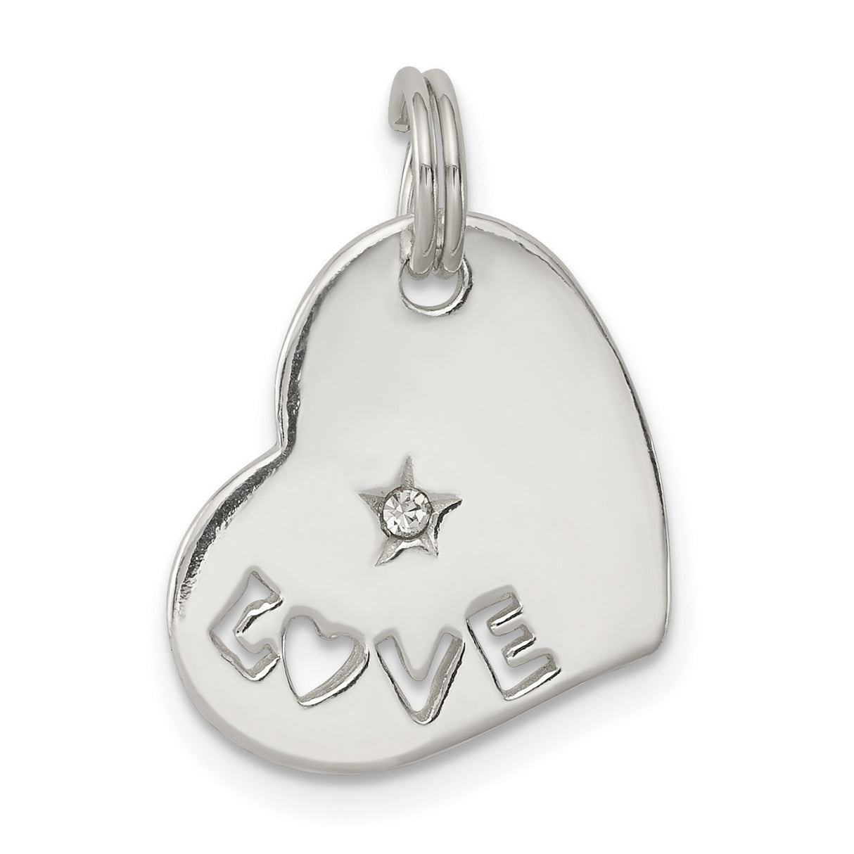 Sterling Silver Heart Shaped Pendant with Cubic Zirconia and LOVE Lettering