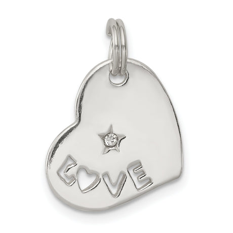 Sterling Silver Heart Shaped Pendant with Cubic Zirconia and LOVE Lettering