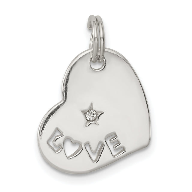 Sterling Silver Heart Shaped Pendant with Cubic Zirconia and LOVE Lettering
