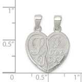 Polished Mini I Love You Break Apart Heart Charm Pendant in Real 925 Sterling Silver