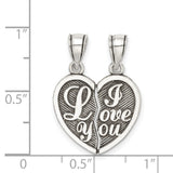 Sterling Silver Heart Shaped Breakable Pendant with I Love You Message, Couple Charm Jewelry