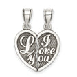 Sterling Silver Heart Shaped Breakable Pendant with I Love You Message, Couple Charm Jewelry