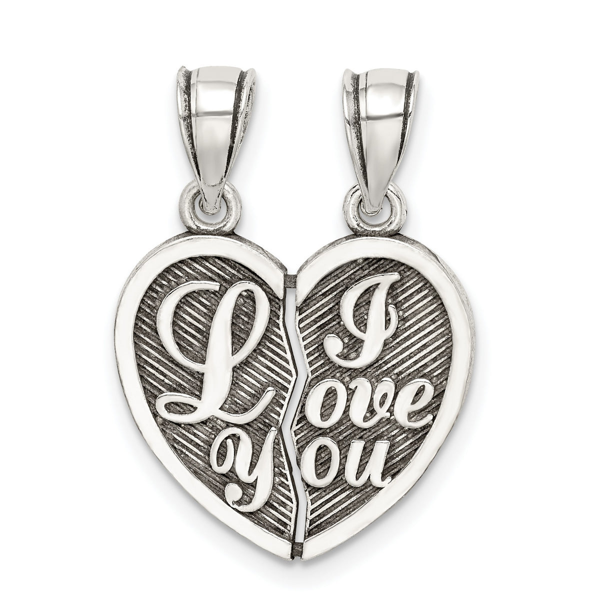 Sterling Silver Heart Shaped Breakable Pendant with I Love You Message, Couple Charm Jewelry