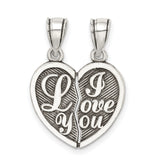 Sterling Silver Heart Shaped Breakable Pendant with I Love You Message, Couple Charm Jewelry
