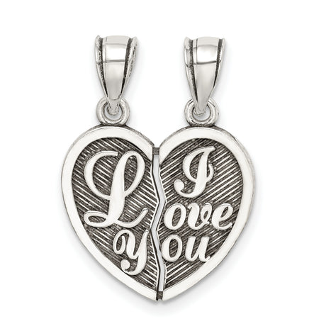 Antiqued Mini I Love You Break Apart Heart Charm Pendant in Real 925 Sterling Silver