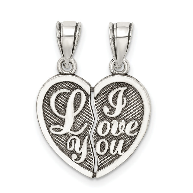 Sterling Silver Heart Shaped Breakable Pendant with I Love You Message, Couple Charm Jewelry
