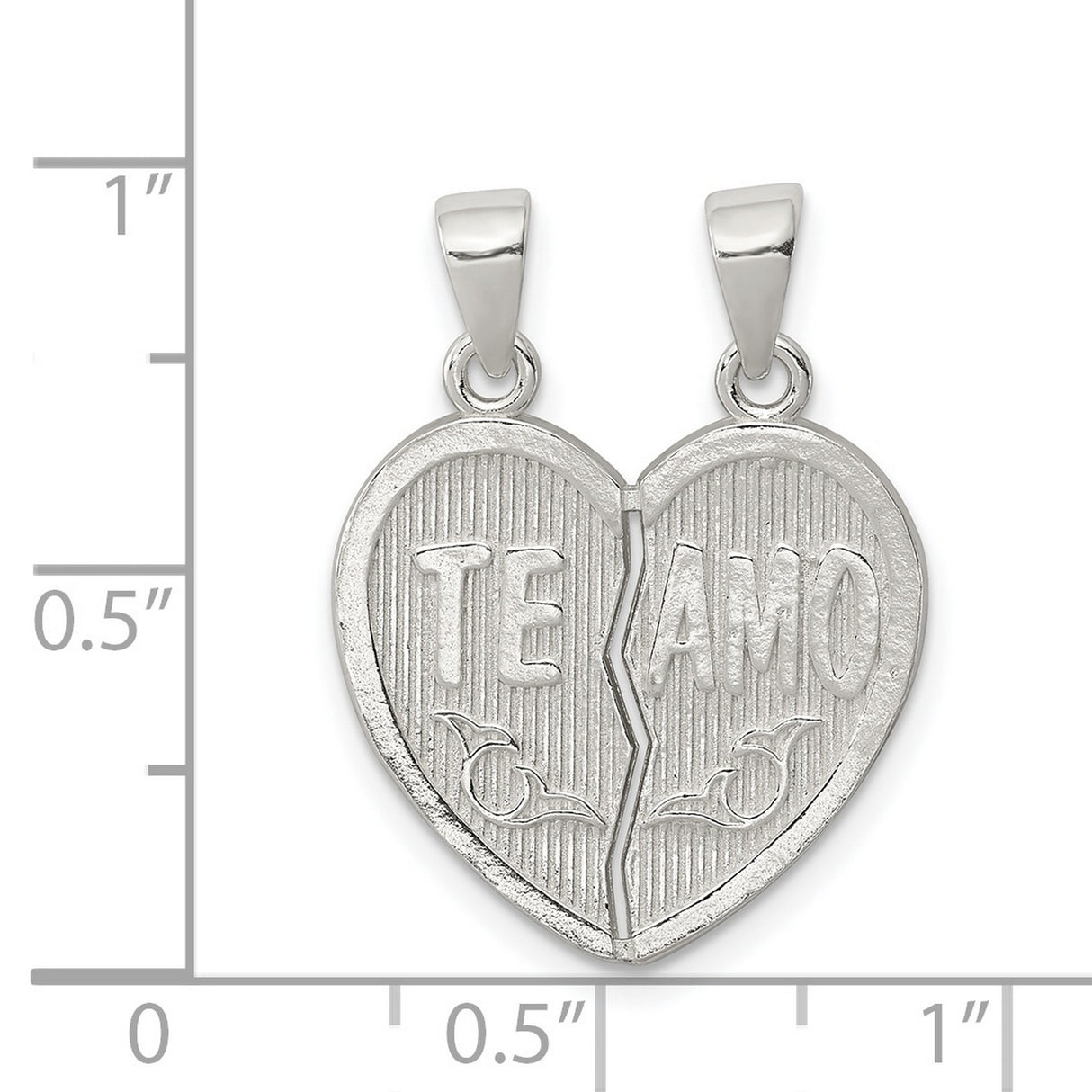 Sterling Silver Break Apart Heart Pendant with Te Amo Engraving, Romantic Couple Jewelry