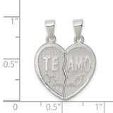 Sterling Silver Break Apart Heart Pendant with Te Amo Engraving, Romantic Couple Jewelry