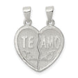 Sterling Silver Break Apart Heart Pendant with Te Amo Engraving, Romantic Couple Jewelry