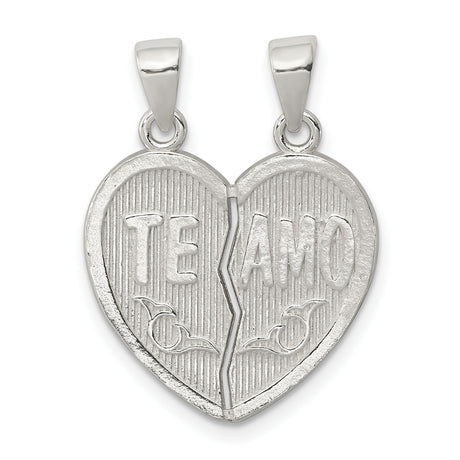 Polished Te Amo Break Apart Heart Charm Pendant in Real 925 Sterling Silver