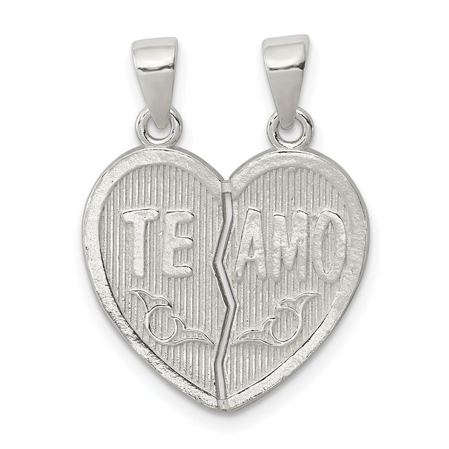 Sterling Silver Break Apart Heart Pendant with Te Amo Engraving, Romantic Couple Jewelry