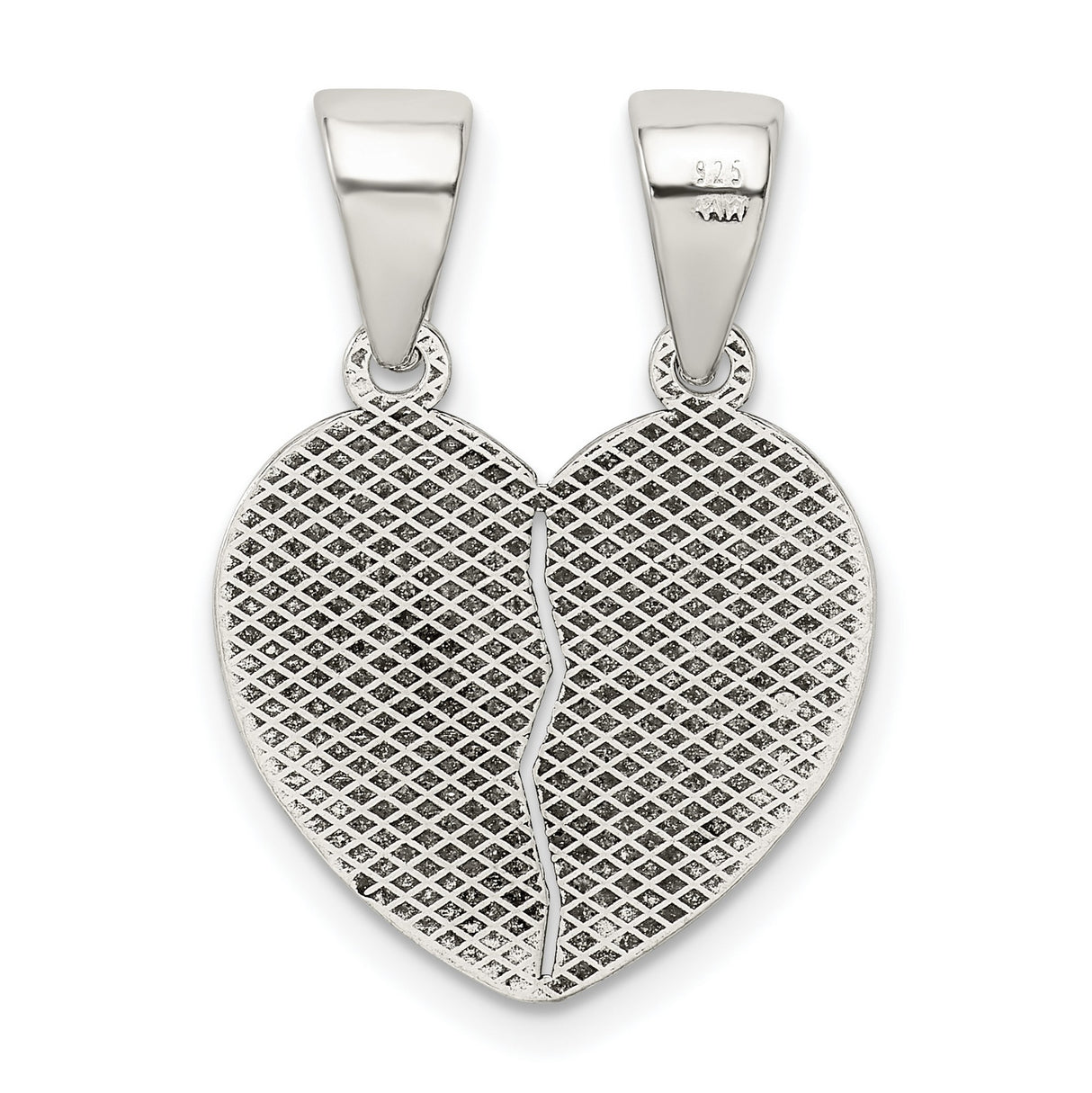 Antiqued Te Amo Break Apart Heart Charm Pendant in Real 925 Sterling Silver