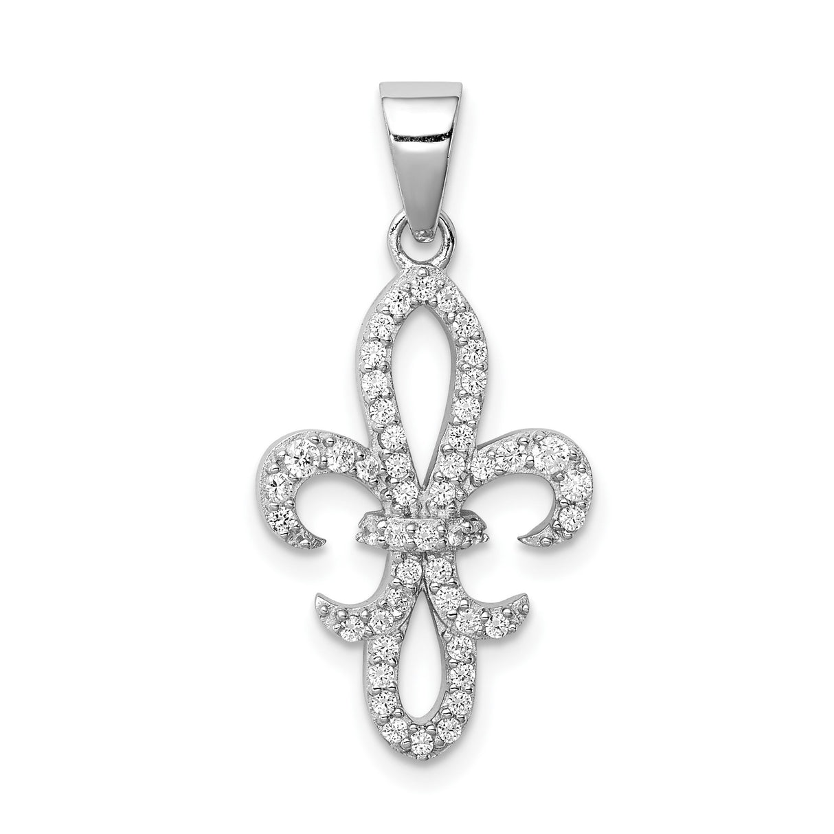 Sterling Silver Fleur-de-Lis Pendant with Cubic Zirconia, French Heritage Design for Women