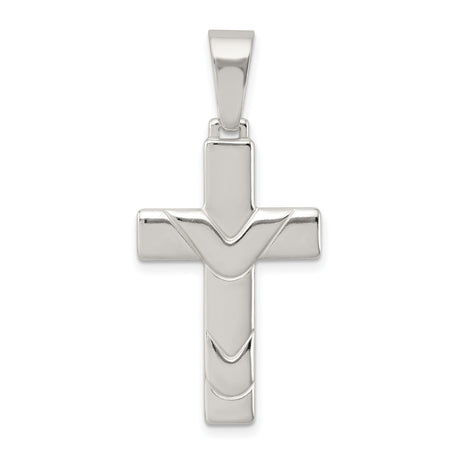 Sterling Silver Cross Pendant with Polished Finish and Textured Modern Design