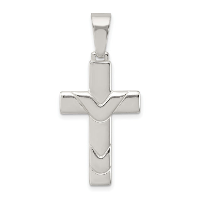 Sterling Silver Cross Pendant with Polished Finish and Textured Modern Design