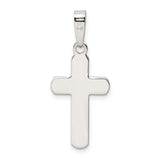 Sterling Silver Cross Pendant with Polished Beveled Edges, Minimalist Religious Design