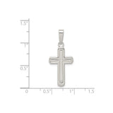 Sterling Silver Cross Pendant with Polished Beveled Edges, Minimalist Religious Design