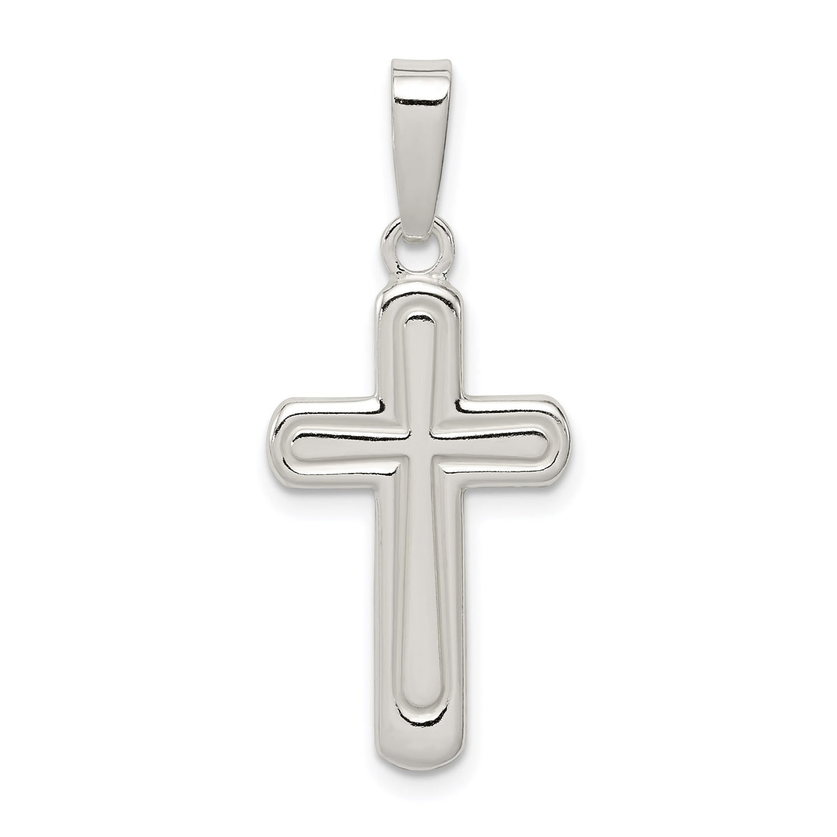 Sterling Silver Cross Pendant with Polished Beveled Edges, Minimalist Religious Design