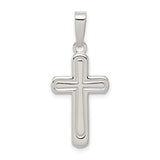 Sterling Silver Cross Pendant with Polished Beveled Edges, Minimalist Religious Design