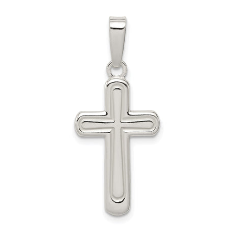 Sterling Silver Cross Pendant with Polished Beveled Edges, Minimalist Religious Design