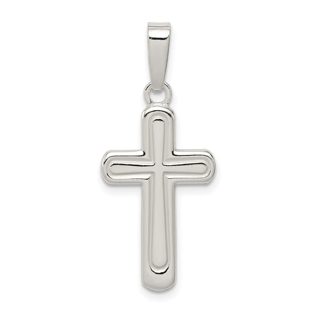 Sterling Silver Cross Pendant with Polished Beveled Edges, Minimalist Religious Design
