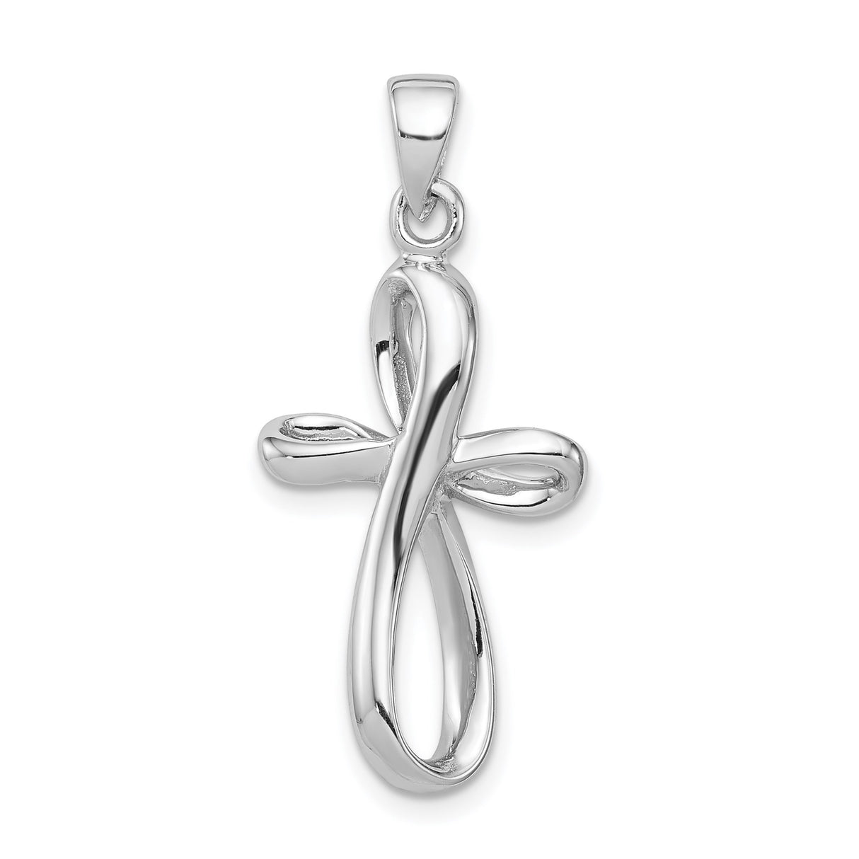 Sterling Silver Cross Pendant with Mirror Finish, Looped Modern Design, Unisex Faith Jewelry