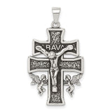 Sterling Silver Crucifix Cross Pendant with High Relief Jesus and Caravaca Style Details