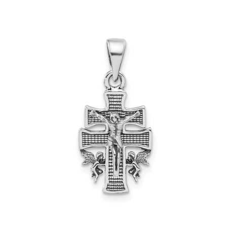 Sterling Silver Crucifix Cross Pendant with Angel Wing and INRI Detail , Gothic Christian Jewelry