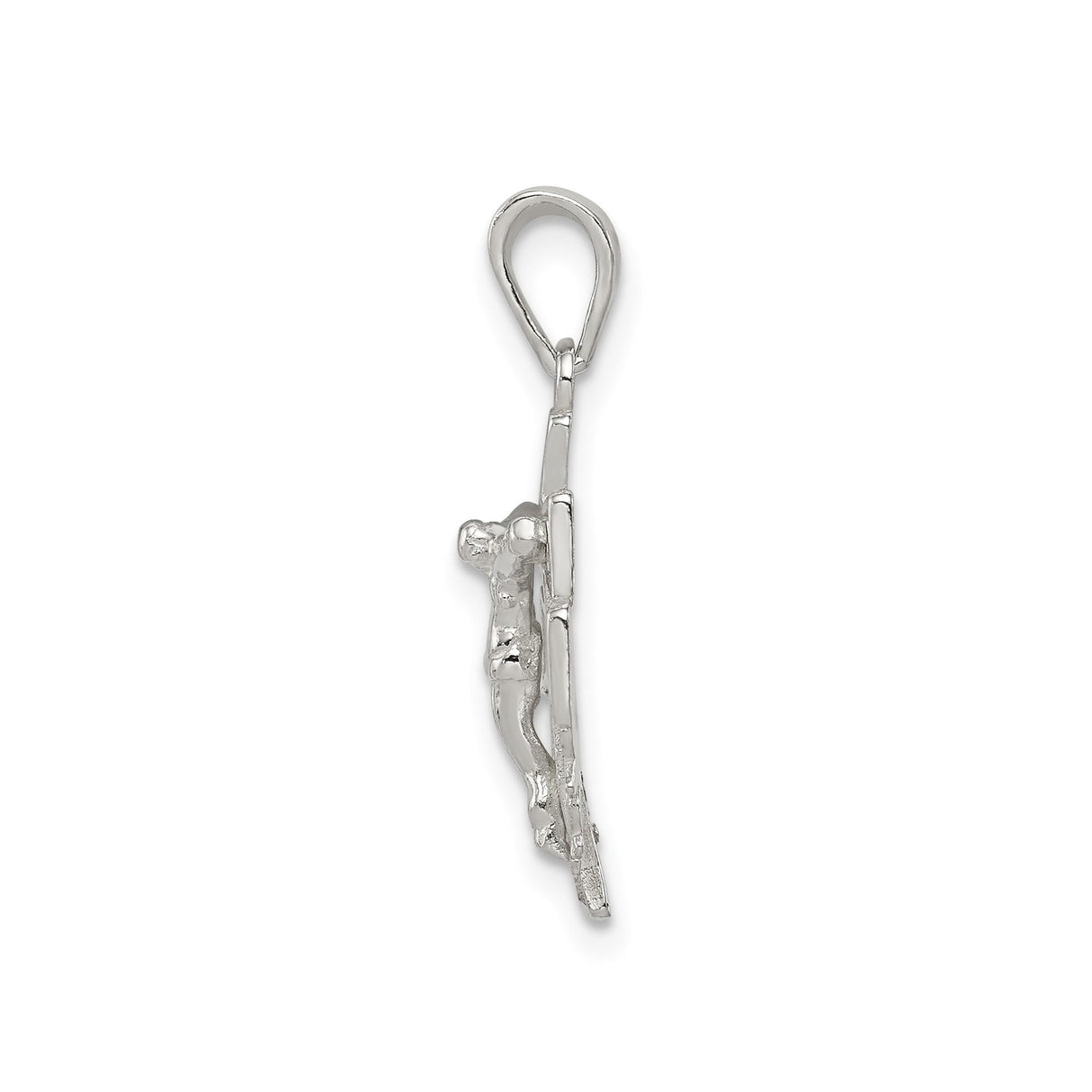 Sterling Silver Crucifix Cross Pendant with INRI Jesus, Angel Wings, and Beveled Edges