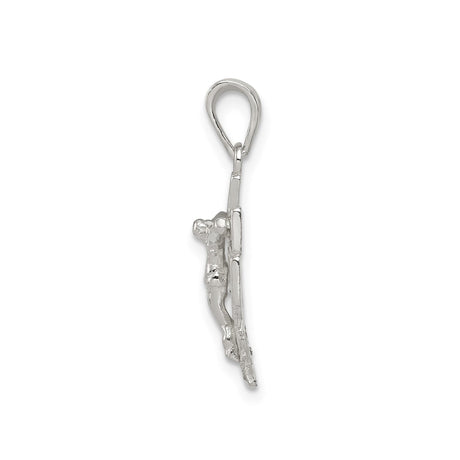Sterling Silver Crucifix Cross Pendant with INRI Jesus, Angel Wings, and Beveled Edges