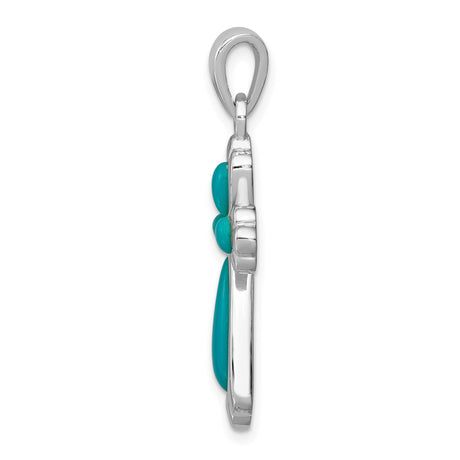 Sterling Silver Cross Pendant with Teardrop Turquoise, Polished Finish, Modern Religious Design