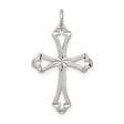 Sterling Silver Cross Pendant with Beveled Edge, Satin Finish, Flared Tips, and Openwork Design
