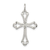 Sterling Silver Cross Pendant with Beveled Edge, Satin Finish, Flared Tips, and Openwork Design