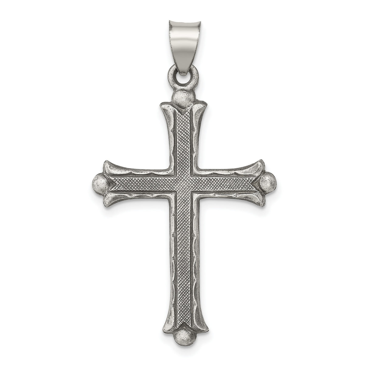 Antiqued, Polished and Brushed Latin Cross Charm Pendant in Real 925 Sterling Silver