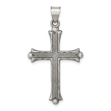 Antiqued, Polished and Brushed Latin Cross Charm Pendant in Real 925 Sterling Silver